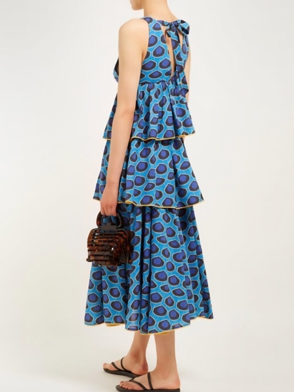Rhode Leela Tiered Chanderi Dress Blue Ruffles size small - Picture 2 of 10